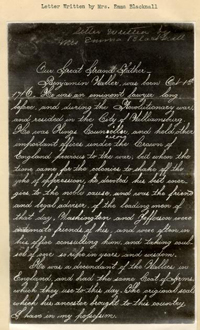 Letter
Written by Mrs. Emma Blacknall page 1