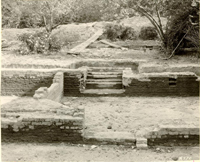 BRICK HOUSE TAVERN EXCAVATED FOUNDATION showing outside and interior walls, also chimney base.