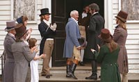 Lafayette—Richard Hill, in a blue coat—is welcomed back to Williamsburg in 1824.