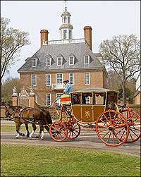 Rolling by the Governor's Palace, the new town coach was built to suit Lord Dunmore, the last royal governor of the colony.