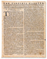 A page from the Virginia Gazette featuring Paine's work