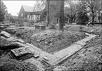 Excavations in Williamsburg's Bruton Parish churchyard in the 1930s uncovered an early church foundation, as well as ancient graves.