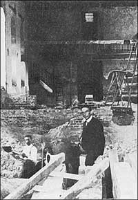 W. A. R. Goodwin in Bruton Church during 1905 burial excavations.