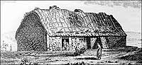 In this eighteenth-century print, Scottish field hands scrabble for firewood and scrape with a hoe in front of a stone cottage.