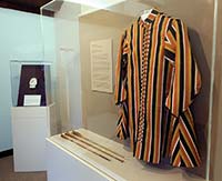 A striped jacket, which is a reproduction of 17th-century diplomacy, is on display at the Pamunkey Indian Museum and Cultural Center.  