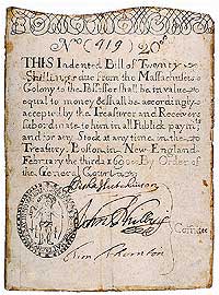 Massachusetts' first public currency, 20 shillings
