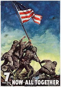 Marines raise the flag on Iwo Jima, perhaps the icon of World War II.