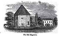 The 1716 Magazine, overlooking Market Square, remained in good repair when it appeared in an 1845 pictorial history of Virginia.