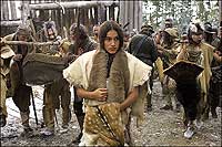 In The New World, Native Americans—Q'orianka Kilcher here as Pocahontas—traded food to starving Englishmen in 1608–9.