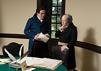 Secretary of State Timothy Pickering, in the person of Garry Underdown, and President John Adams, portrayed by Ken Zeller, confer in 1798 about one of the four Alien and Sedition Acts, laws historian David McCullough says are “rightly judged by history as the most reprehensible acts of” Adam’s administration.