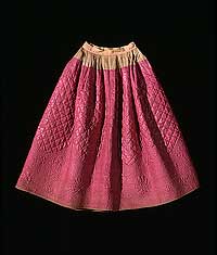 A quilted petticoat in the Colonial Williamsburg collections. Undergarments catching fire were not a leading cause of death.