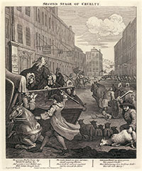 Hogarth’s progresses, panels of narrative images, were a precursor to the political comic strip. The heavily freighted moral tales warned of the corruptions of modern life.