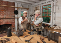 Steve Delisle, left, and Joel Anderson in the reconstructed Tin Shop, a part of the expanded Anderson Public Armoury