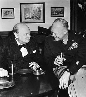 Winston Churchill and Dwight Eisenhower shared a glass at the Inn, 1946.- Colonial Williamsburg