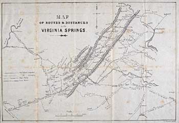J. J. Moorman’s 1859 map showed travelers how to reach Virginia’s springs by railroad, stagecoach, horseback or canal.-