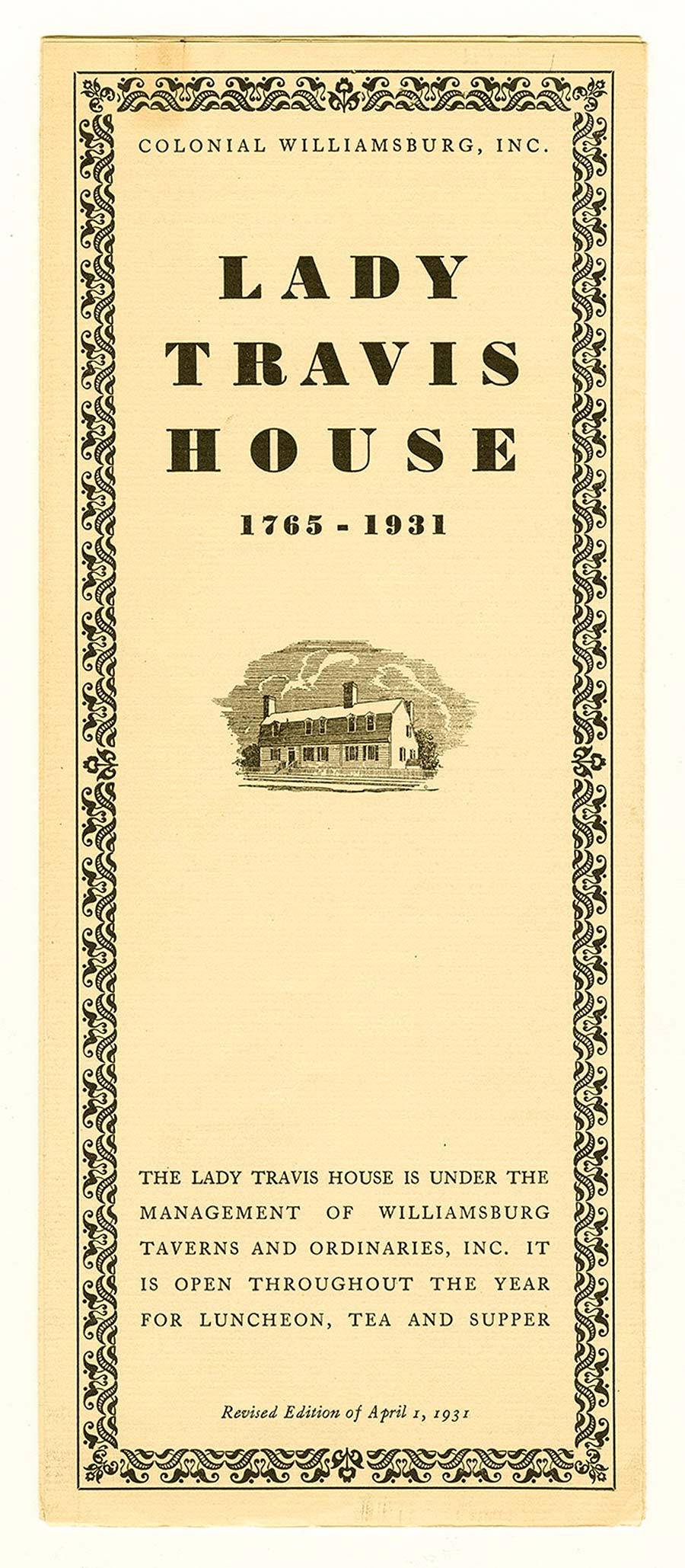  Brochure for Lady Travis House, April 1, 1931.
