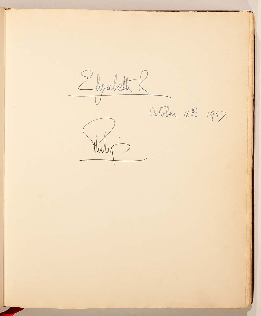 Governor’s Palace Guest Register with Signatures of Queen Elizabeth II & Prince Philip, October 16, 1957.