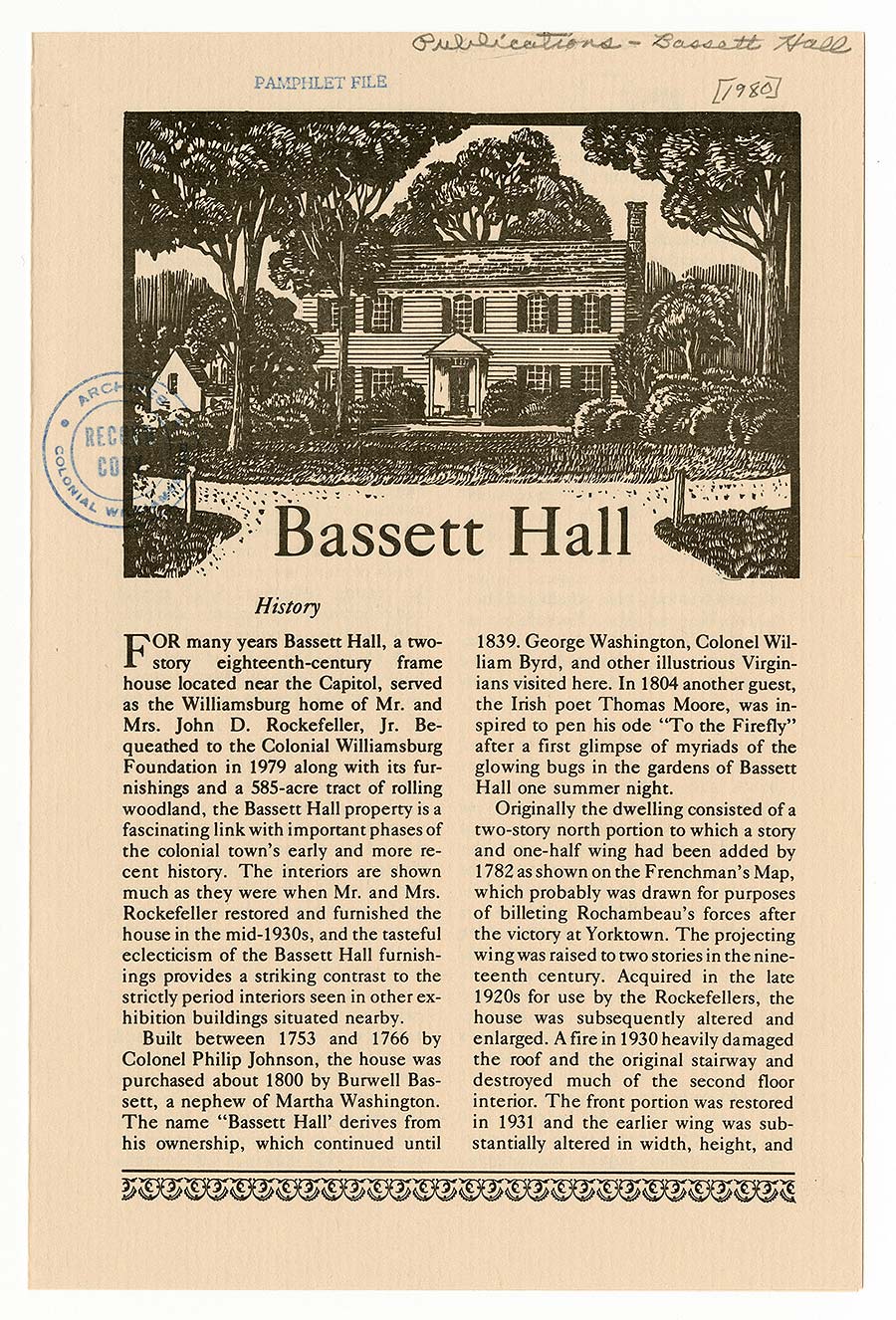 Bassett Hall Pamphlet, 1981.