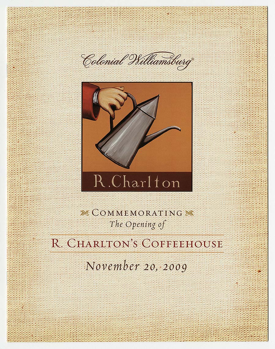 Commemorative Program for Opening Ceremony of Charlton Coffeehouse, November 20, 2009. 