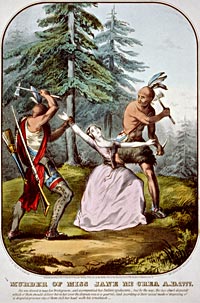 A poster portraying the 1777 hatcheting of a young white woman in New York.