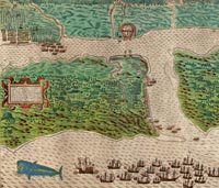The Spanish secured footholds in the American hemisphere well before the British, including St. Augustine, where English ships and troops attacked the town in 1586.