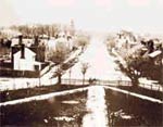 Colonial Williamsburg - This 1860 view of Williamsburg shows the Duke of Gloucester Street, looking east from the College of William and Mary, on the eve of the war