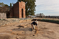 Danny Schmidt, staff archaeologist at the Jamestown Rediscovery Project, uncovers a mud-wall building foundation inside the fort.