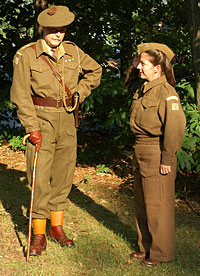 The author and wife, Miriam Saguto, in the guises of a World War II British Home Guard and his Home Guard Auxiliary driver.