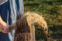 Pulling flax through the combs produces finer fiber.
