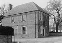 Yorktown's Customs House, on the corner of Main and Read Streets, in Yorktown, Virginia. This black and white image is circa 1933.