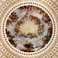 The Apotheosis of Washington in the Rotunda of the Capitol makes a god of the first president.