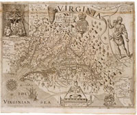 A seventeenth-century map of the Virginia colony, derived from Captain John Smith's observations.