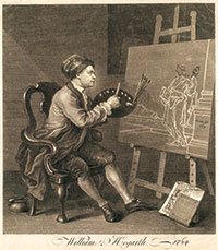 The painter’s self-portrait. Hogarth moved from the oils and easel of fine art to a lucrative world of satirical prints.
