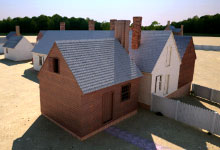 3D render of three grouped buildings.